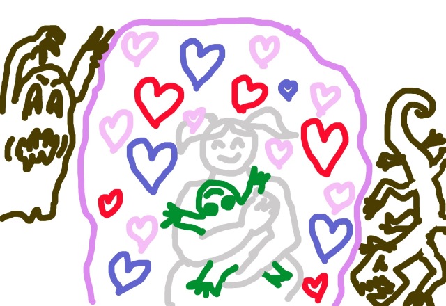 Birthday love Me, protected by love, with brainweasels lurking but unable to cross the barrier