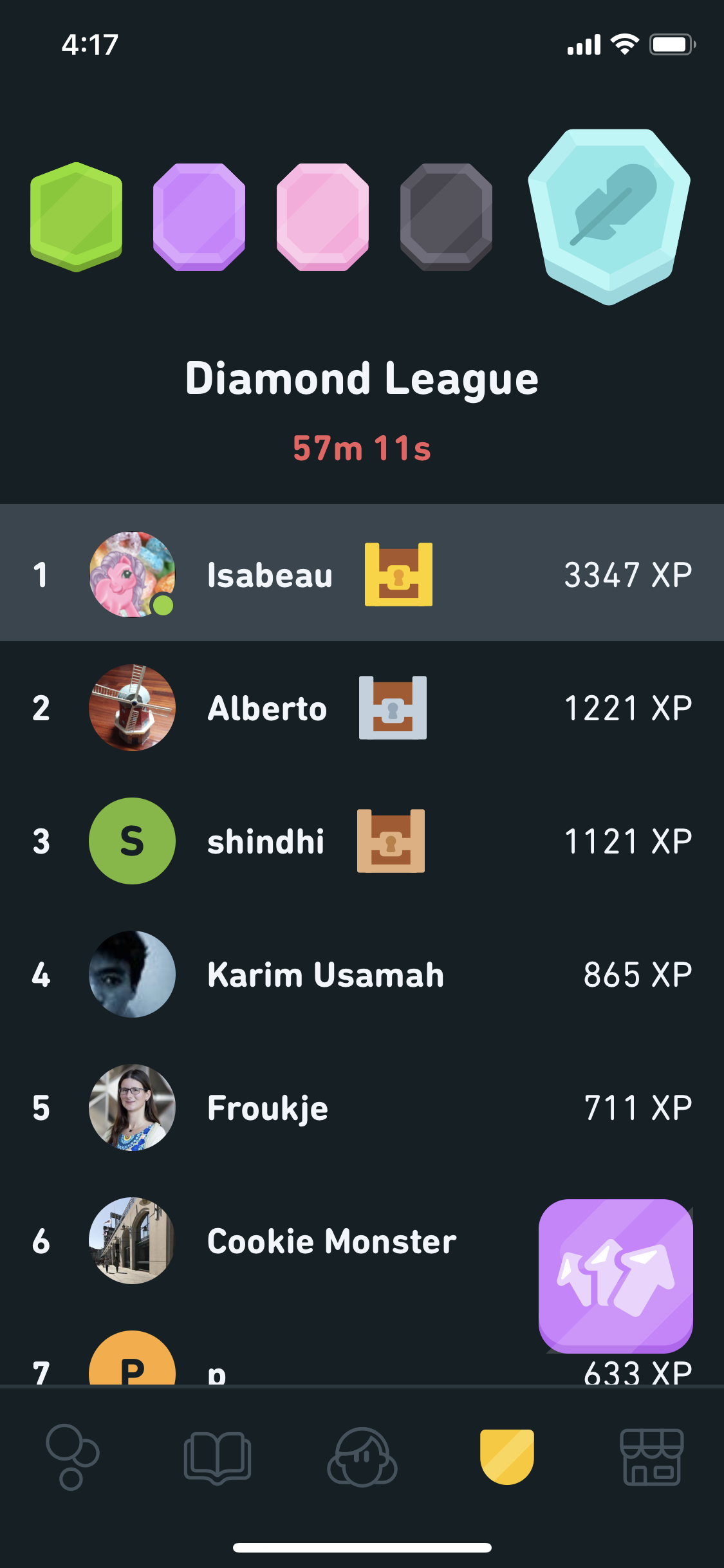 Duo ranking A league ranking for Duolingo, with my name at the top